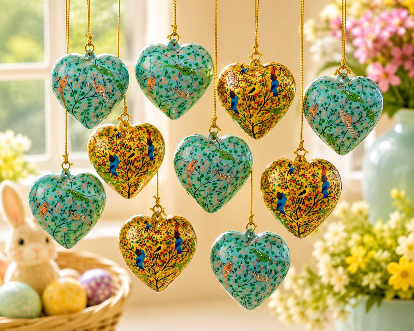 Hand painted christmas baubles, solid hanging Heart, paper mache heart ,hanging baubles, Hanging christmas Ornaments, handmade xmas heart